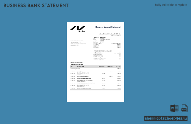 Schwedische Nordnet AB Firmenkontoauszug (Word- und PDF-Beispiel)